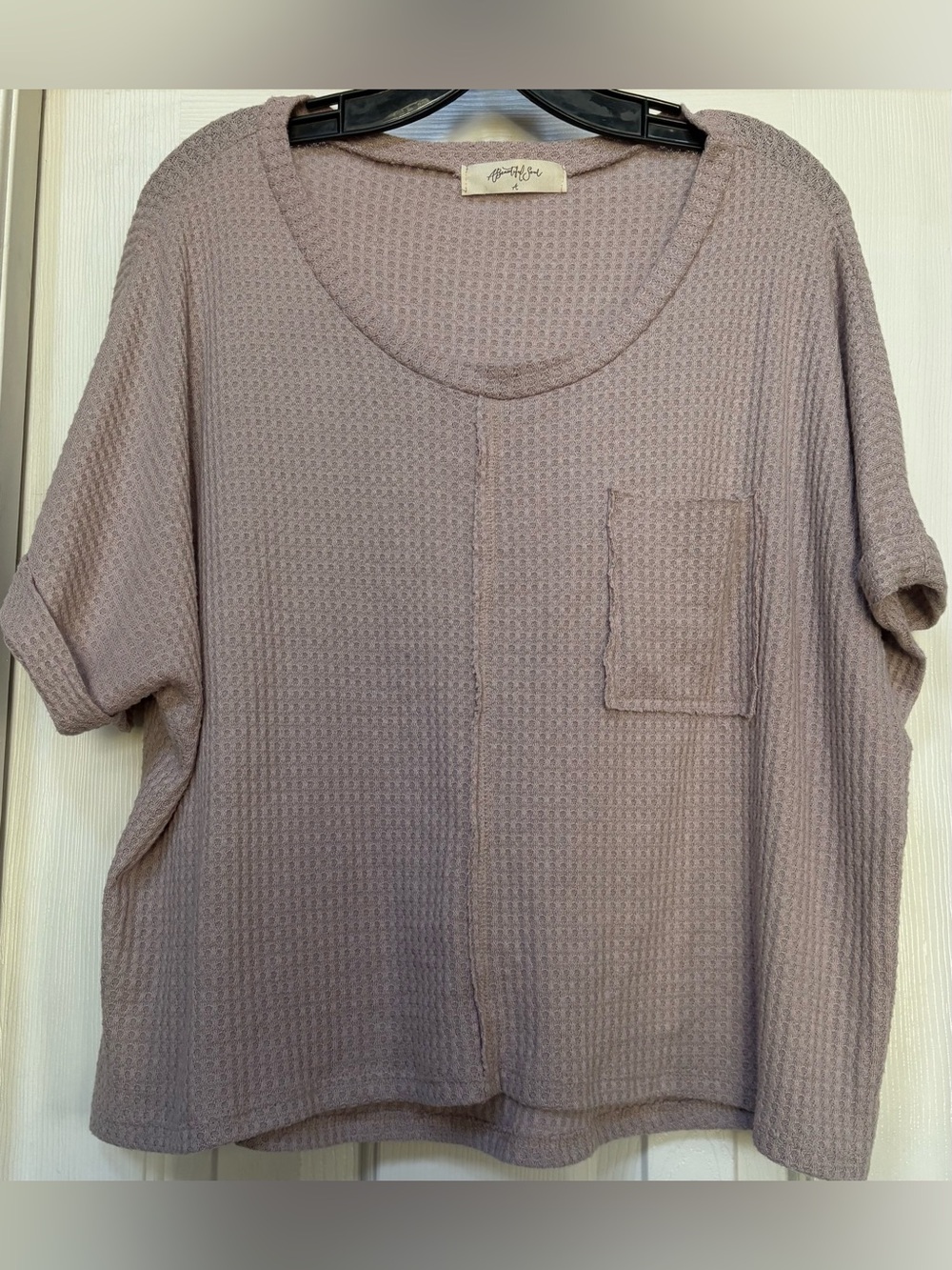 Relaxed Waffle Knit Pocket Top - Dusty Mauve